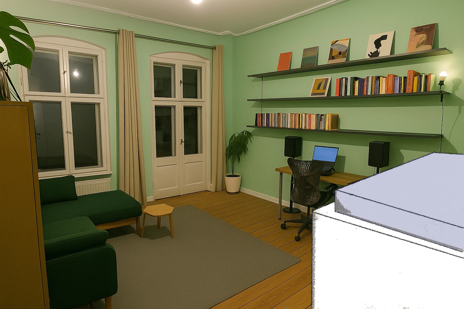 Visualisation of the room with the platform bed