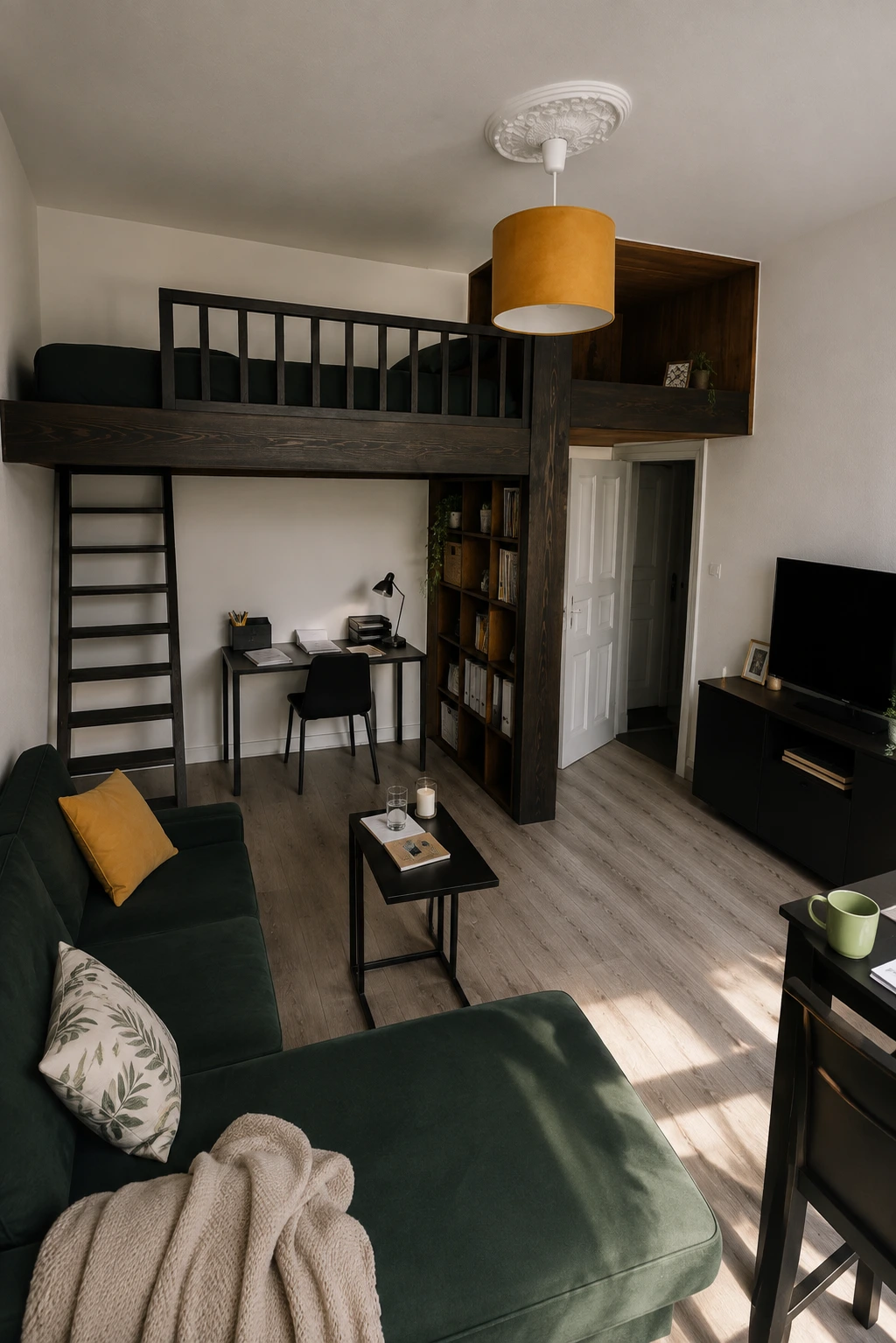 Room Divider for Home Office in a Studio Apartment with Space Concept