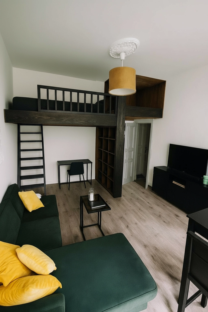 Room divider and loft bed
